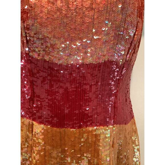 VICTOR COSTA VINTAGE ORANGE, YELLOW AND RED SEQUIN STRAPLESS DRESS 10 - Picture 7 of 10